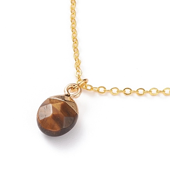Natural Tiger Eye Pendant Necklaces, with Golden Plated Brass Cable Chains, Oval, 18-7/8 inch(48cm)