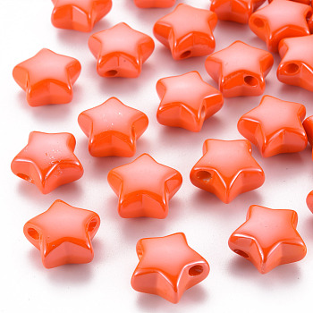 Opaque Acrylic Beads, Pearlized, Star, Orange Red, 20.5x21x12.5mm, Hole: 3.5mm