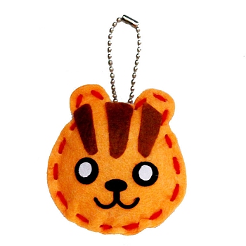 DIY Tiger Non Woven Fabric Embroidery Keychain Kits, Including Iron Ball Chain, Cotton Ball, Paper Tags, Cotton Cord, Plastic Pin, Cloth, Orange, Finished Protect: 75x70mm