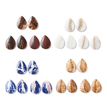 Natural Mixed Stone Cabochons, Teardrop with Pattern, 25x18x4mm, about 2pcs/pair