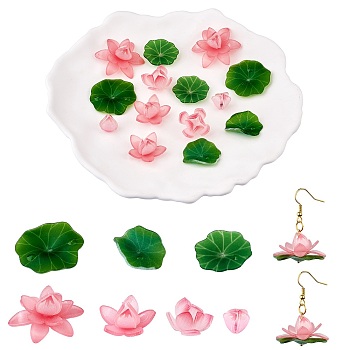 14 Pieces 7 Styles Acrylic Lotus Charm Pendant Colorful Flower Leaf Charm Plants Charm Pendant for Jewelry Earring Bracelet Making Crafts, Mixed Color, 30mm, Hole: 1.5mm