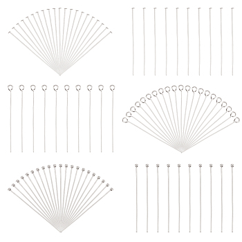 Elite 600Pcs 3 Styles 304 Stainless Steel Head Pins and Eye Pins Sets, Stainless Steel Color, 21 Gauge, 50x0.7mm, 200pcs/style