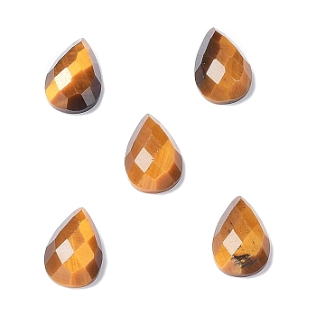 Natural Tiger Eye Cabochons, Faceted Teardrop, 12.5~13x8.5~9x4.5~5mm