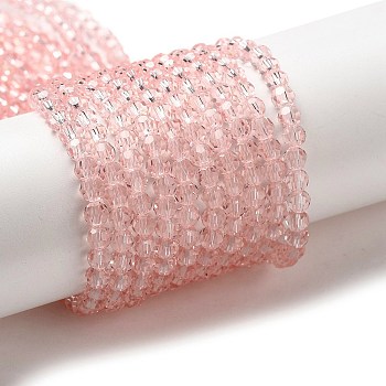 Transparent Glass Beads Strands, Faceted(32 Facets), Round, Misty Rose, 4mm, Hole: 0.7mm, about 94~96pcs/strand, 14.17~14.37 inch(36~36.5cm)