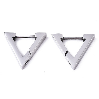 304 Stainless Steel Huggie Hoop Earrings, Triangle, Stainless Steel Color, 14.5x16x3mm, Pin: 0.8mm