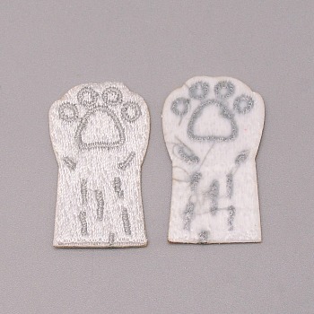 Computerized Embroidery Cloth Self Adhesive Patches, Stick On Patch, Costume Accessories, Appliques, Dog Paw Prints, White, 35.5x21x1.5mm