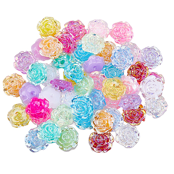 192Pcs 24 Style Transparent & Opaque ABS Plastic Beads, Half Drilled, Flower, Mixed Color, 15x16x6.5mm, Hole: 1.2mm, 8pcs/style