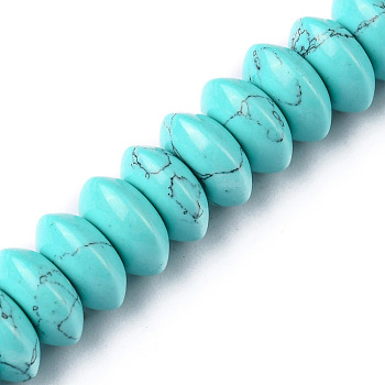 Synthetic Turquoise Beads Strands, Saucer Beads, Rondelle, 12x5.5~6.5mm, Hole: 1.2mm, about 33pcs/strand, 7.80~8.82 inch(19.8~22.4cm)