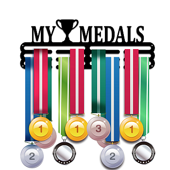 Fashion Iron Medal Hanger Holder Display Wall Rack, with Screws, Word My Medals, Trophy Pattern, 150x400mm