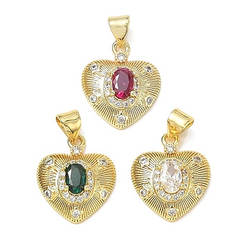 Brass Pave Cubic Zirconia Pendants, Heart Charms, Lead Free & Cadmium Free, Long-Lasting Plated, Rack Plating, Real 18K Gold Plated, Mixed Color, 18x15x6mm, Hole: 5x3.5mm