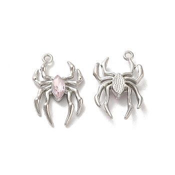 Glass Spider Pendant, with Platinum Alloy Findings, Lead Free & Cadmium Free, Misty Rose, 25.5x17x4.5mm, Hole: 1.6mm