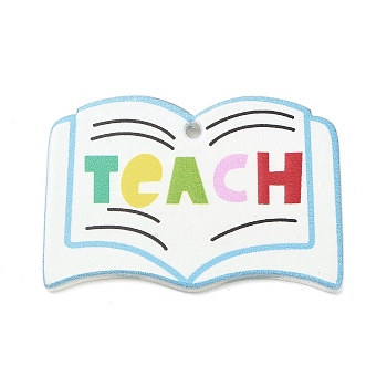Teachers' Day Double-sided Printed Acrylic Pendants, Book, 27x40x2mm, Hole: 2mm
