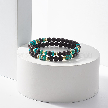 Ensemble de bracelets extensibles perlés en bois d'ébène naturel et jaspe impérial 2 pièces 2 styles(BJEW-JB07824)-2