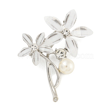 White Flower Alloy+Rhinestone Brooch