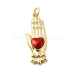 Brass Enamel Pendants, Palm Charms, Long-Lasting Plated, Rack Plating, Lead Free & Cadmium Free, Real 18K Gold Plated, 28.5x11x5mm, Jump Ring: 5x0.8mm, 3.4mm inner diameter(KK-H267-091G)