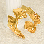 Bowknot 304 Stainless Steel Cuff Bracelets for Women, Real 18K Gold Plated, Inner Diameter: 2-3/8 inch(5.9cm)(YG5715-2)
