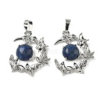 Dyed Natural Lapis Lazuli Pendants, Brass Bird Moon Charms, Platinum, Rack Plating, 27~28.5x23.5~24.5x6.5~7mm, Hole: 7x5mm(G-B194-01P-04)