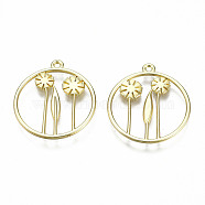 Rack Plating Alloy Pendants, Cadmium Free & Lead Free, Hollow, Ring with Flower, Light Gold, 25x22x1mm, Hole: 1.4mm(PALLOY-N175-20LG)