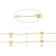 3.28 Feet Brass Handmade Beaded Chain, Curb Chains, with CCB Plastic Imitation Pearl Bead, Long-Lasting Plated, Soldered, Heart, Real 18K Gold Plated, 2x1x0.8mm, Bead: 4mm, Heart: 5.5x6x4mm(X-CHC-G011-15G)