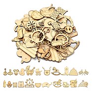 50Pcs Unfinished Wood Slices Art Pendants Chips, for DIY Hanging Gift Tags, Children Theme, Mixed Shapes, Bisque, 2~4.2x1.24.47x0.23~0.25cm, Hole: 1.9mm(WOOD-CJ0001-52)