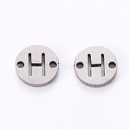 201 Stainless Steel Links, Laser Cut, Flat Round with Letter, Letter.H, 6x6x1mm, Hole: 0.8mm(X-STAS-R112-01H)
