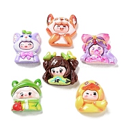 Cartoon Opaque Resin Decoden Cabochons, Cute Girl, Mixed Color, 26.5~27.5x21~27x8~10mm(CRES-A057-02)