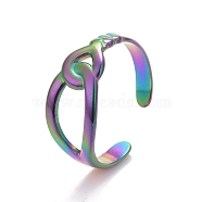 Ion Plating(IP) Rainbow Color 304 Stainless Steel Interlock Knot Shape Open Cuff Ring for Women, US Size 7 3/4(17.9mm)(RJEW-C025-13M)