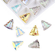 120Pcs Electroplated Transparent Glass Charms, Edge Plated, Christmas Tree, Mixed Color, 15x13.5x5mm, Hole: 1.2mm(EGLA-N006-072)