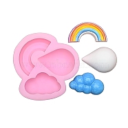 Food Grade Rainbow & Cloud & teardrop, Silicone Molds, Fondant Molds, Baking Molds, Chocolate, Candy, Biscuits, UV Resin & Epoxy Resin Jewelry Making, Hot Pink, 75x77x18mm, Inner Size: 14x48mm, 26x42mm, 45x33mm(DIY-F045-04)