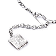 304 Stainless Steel Diffuser Locket Pendant Necklaces, Lariat Necklaces, with Figaro Chains & Cable Chains, Book with Tree of Life, Stainless Steel Color, 21.22 inch(53.9cm)(NJEW-M181-32P)