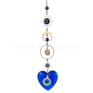 Blue Evil Eye Lampwork Pendant Decorations, with Brass Star/Moon Link, Hanging Ornaments, Heart, 210mm(HJEW-JM01603-02)