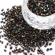 Glass Bugle Beads, Metallic Colours, Gray, 2.5~3x2mm, Hole: 0.9mm, about 15000pcs/pound(SEED-S032-13A-602)