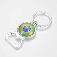 Alloy Keychain, Bottle Opener/Can Opener with Flag Pattern, Colorful, 81~82mm(KEYC-TA0002-06)