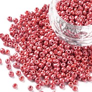 Glass Seed Beads, Opaque Colors Lustered, Round, Red, 3mm, Hole: 1mm, about 10000pcs/pound(SEED-A012-3mm-125)