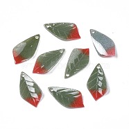Plastic Pendants, Leaf, Dark Olive Green, 22~23.5x11~12x2.5~3mm, Hole: 1~1.5mm(KY-N015-041B)