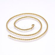 304 Stainless Steel Wheat Chain Necklaces, with Lobster Claw Clasps, Golden, 17.7 inch(45cm), 3mm(NJEW-F227-05G-01)