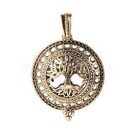 Alloy Diffuser Locket Pendants, with Magnetic, Flat Round with Tree, Antique Bronze, 43x35x15.5mm, Hole: 7x4mm(PALLOY-Q331-31AB)