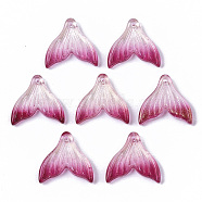 Transparent Spray Painted Glass Pendants, with Glitter Powder, Fishtail Shape, Crimson, 19x19.5x3.5mm, Hole: 1.2mm(GLAA-S190-009A-06)