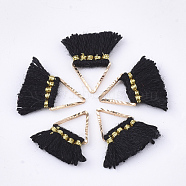 Polycotton(Polyester Cotton) Tassel Charms Decorations, Mini Tassel, with Brass Findings, Triangle, Golden, Black, 14~15x12~15x2mm, Hole: 7x6mm(FIND-S302-10Y)
