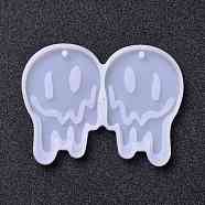 Halloween Theme DIY Pendant Silicone Statue Molds, for Earring Making, Resin Casting Molds, For UV Resin, Epoxy Resin Jewelry Making, Ghost, White, 70x52x4mm, Hole: 2.4mm, Inner Diameter: 50x33mm(DIY-H154-04G)