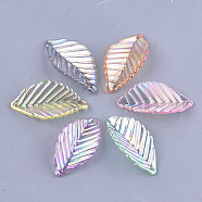 Transparent Acrylic Pendants, AB Color, Leaf, Mixed Color, 35x18.5x6.5mm, Hole: 1.6mm(X-TACR-T007-03)