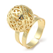 Rack Plating Brass Open Cuff Rings, Hollow Ball, Cadmium Free & Lead Free, Real 18K Gold Plated, Inner Diameter: 18.4mm(RJEW-K249-13G)