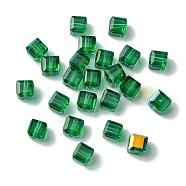 100Pcs Transparent Electroplate Glass Beads, AB Color Plated, Faceted, Cube, Dark Green, 7x7x7mm, Hole: 1.6mm(GLAA-K064-08A-AB02)