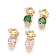 Golden Plated Brass Charms, with Cubic Zirconia, Boy, Mixed Color, 12x7.5x4.5mm, Hole: 1x3mm(ZIRC-L087-026G)