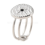 304 Stainless Steel Open Cuff Ring for Women, with Rhinestone, Flat Round, Stainless Steel Color, US Size 6(16.5mm)(RJEW-F166-07P-02)