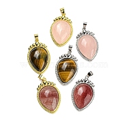 Natural Mixed Gemstone Pendants, Carrot Charms with Rack Plating Platinum & Golden Tone Brass Findings, Lead Free & Cadmium Free, 36.5x22.5x7~7.5mm, Hole: 4x6.5mm(G-F760-02A)