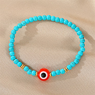 Boho Evil Eye Beaded Bracelet for Women - Turkish Eye Stretchy Wristband, Red(ST4032024)