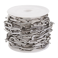 304 Stainless Steel Paperclip Chains, Drawn Elongated Cable Chains, Unwelded, with Plastic Spools, Stainless Steel Color, 16x6.6x1mm(CHS-YS0001-01P)