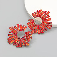 Shiny Rhinestone Irregular Statement Stud Earrings, Sun Shape Alloy Earrings for Women, Siam, 58x68mm(HUDU-PW0001-052E)