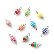 Stripe Resin Connector Charms, with Alloy Daisy Spacer Beads and Double Iron Loops, Round, Mixed Color, Platinum, 19~20x8mm, Hole: 2~3mm(PALLOY-JF01797-01)